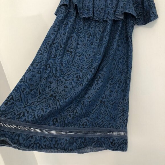 SOFT SURROUNDINGS Dark Wash Denim Chambray Aztec Boho Off the Shoulder Tunic Top - Picture 11 of 11